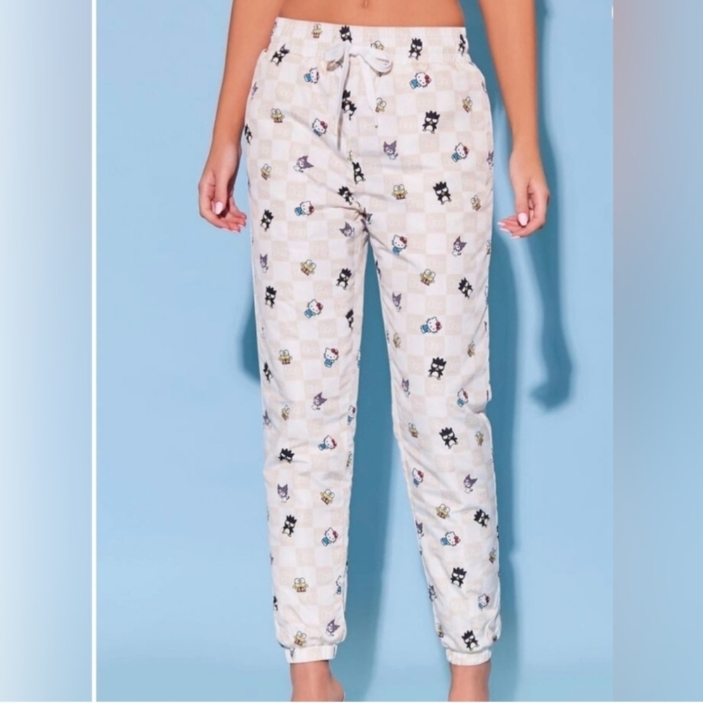 Forever 21 x Hello Kitty & Friends Track Pants Size Small Checkered Beige